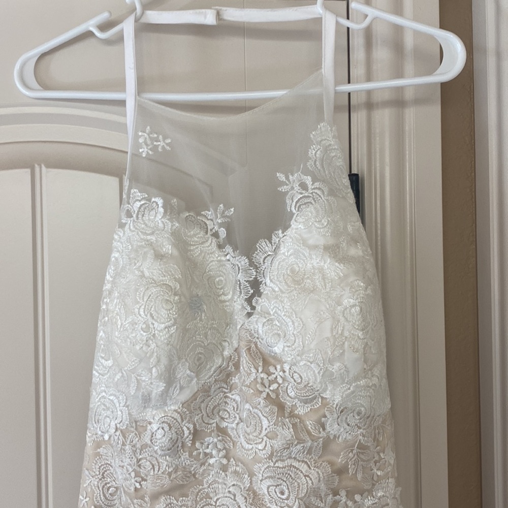 Beautiful lace wedding dress with sheer lace train